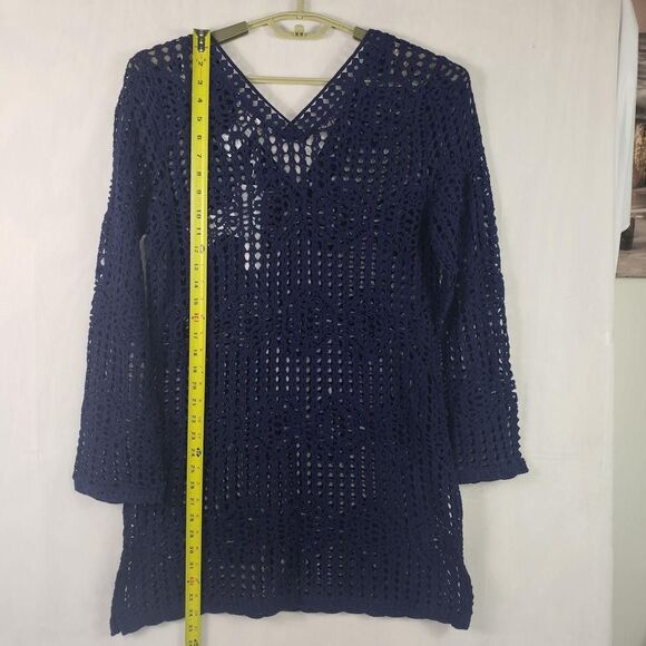La Blanca Crochet Swim Cover Up Womens Medium Indigo Tunic Dress V Neck LB3ZW57 - Picture 7 of 12